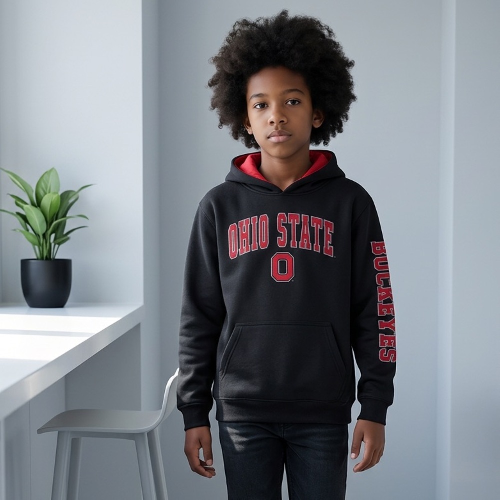 NWT Colosseum Youth Child Black Red Ohio State Buckeyes Pull Over Hoodie- Size L